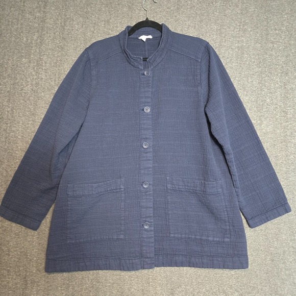 Eileen Fisher Jackets & Blazers - Eileen Fisher Jacket Womens Small Blue Organic Cotton Stand Collar Button‎ Up XL